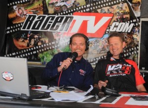 GNCC Live hosts Rodney Tomblin (left) and Fred Andrews pose inside the "RacerTV Race Day Studio" at GNCC 