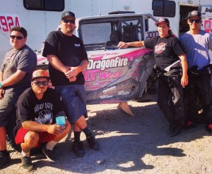 Lacrecia Beurrier (right center) and her team pose with the No. 2909 DragonFire Polaris, complete with ITP UltraCross R Spec tires, after earning third in the UTV Unlimited class in Laughlin, Nev. (photo courtesy of DragonFire Racing)