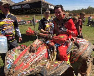 Can-Am Renegade ATV racer Kevin Cunningham (flanked by his dad Gary, left, and Jacob Petty) won the 4x4 Pro class and finished third overall on the 10 a.m. podium at the Big Buck GNCC. 