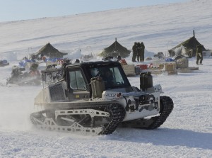 The Polaris Rampage tracked vehicle drives through the austere camp on Little Cornwallis Island, Nunavut, during Operation NUNALIVUT, April 9, 2016.  Photo: Janice Lang, DRDC / DND RDO-2016-0407-03032