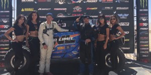 The Monster Energy girls share the stage with 2017 UTV World Championship long-course winner Phil Blurton, his co-driver Beau Judge and their Can-Am Maverick X3 Turbo R side-by-side vehicle. 