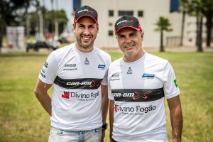 From left) Gustavo Gugelmin and, driver of record, Reinaldo Varela won the SxS category in their South Racing Can-Am Maverick X3 at the 2018 Dakar Rally in South America. 